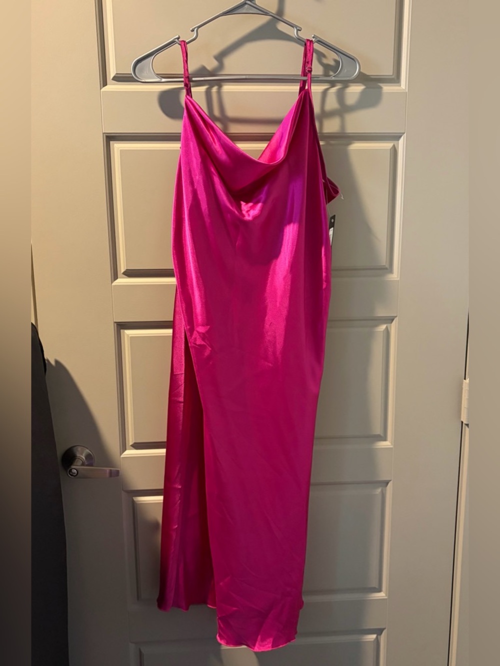 bebe Fuchsia Satin Cowl Neck Slip Dress